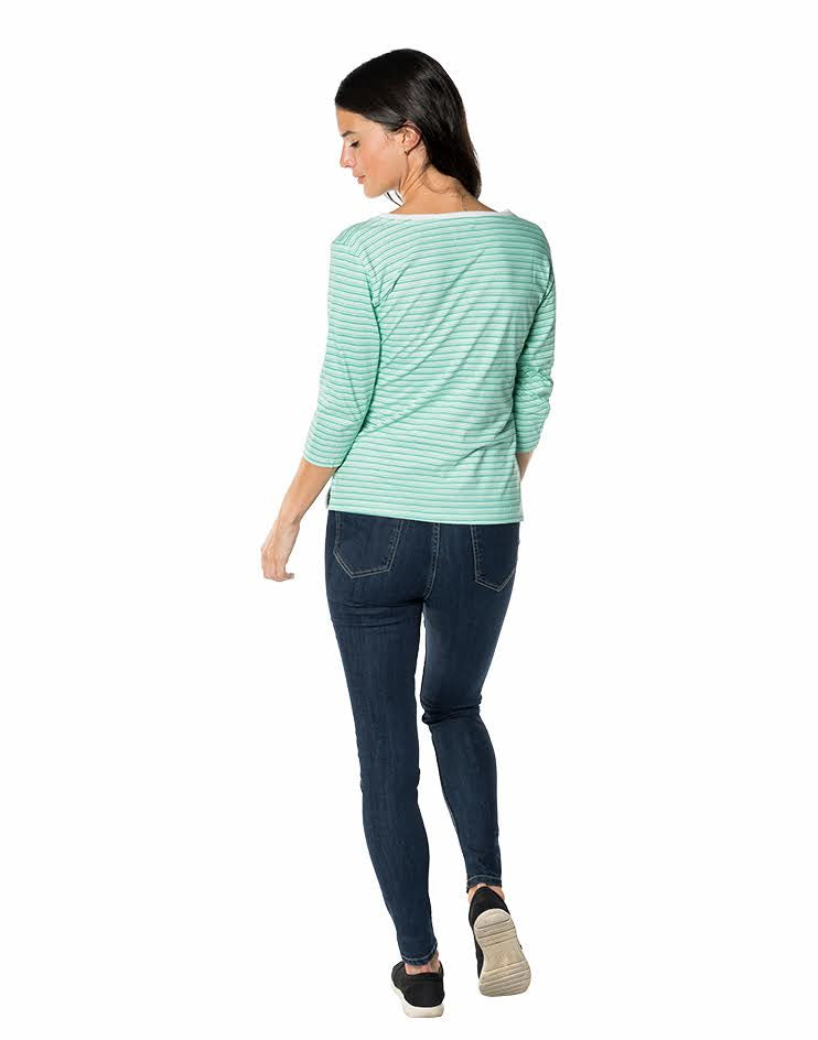 Mint Green Striped 3/4  Sleeve Top