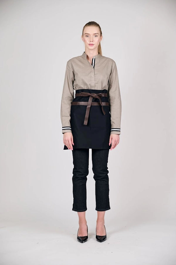 Classic Black Waist Apron with Brown Tie