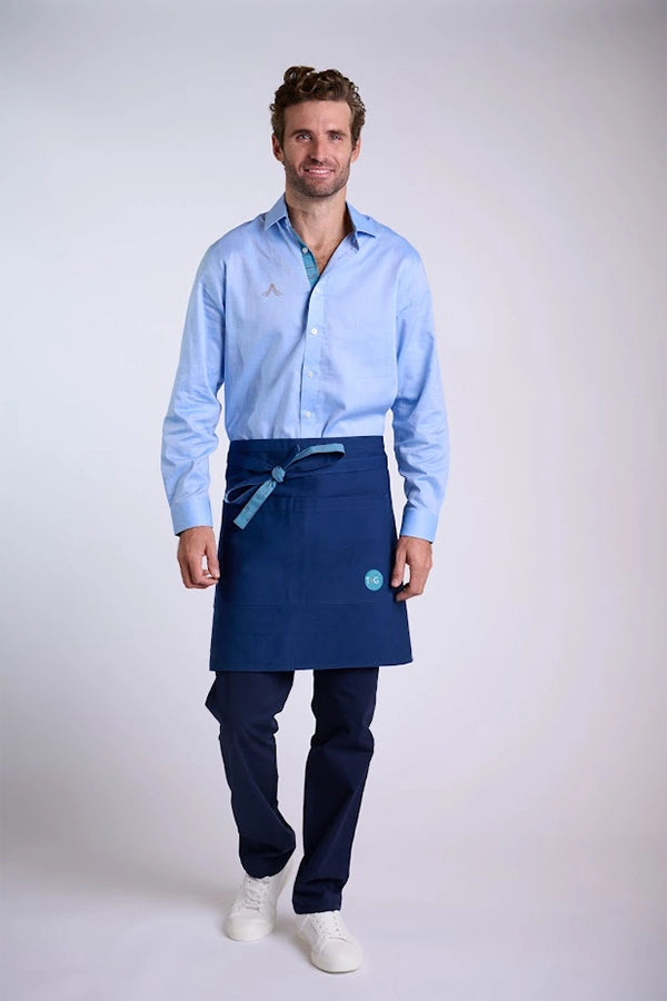 Navy Waist Apron with Contrast Tie &  Logo Detail