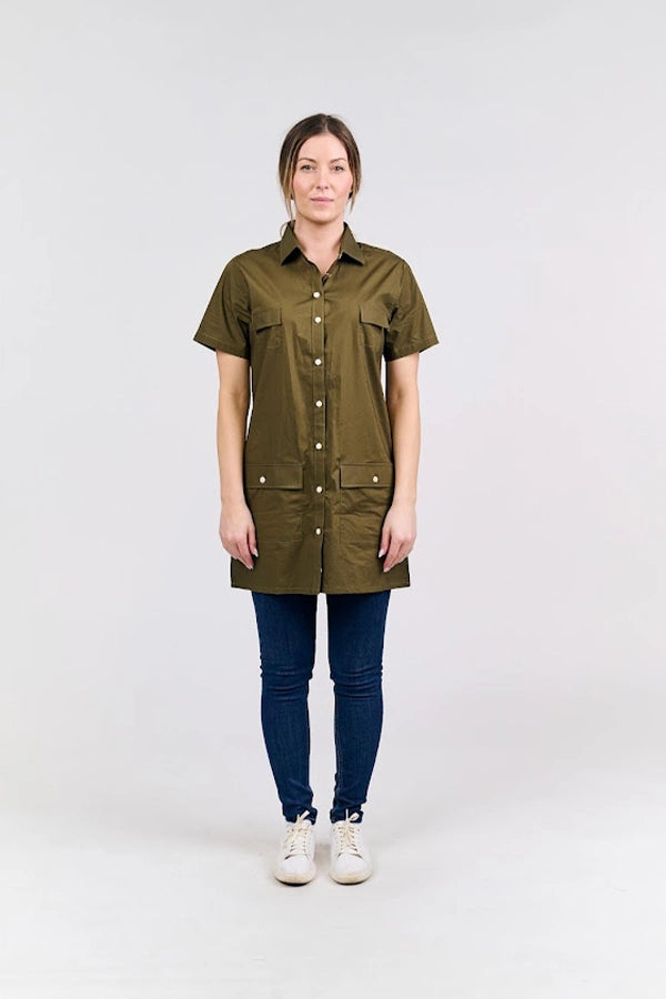 Olive Green Button-Up Utility Shirt