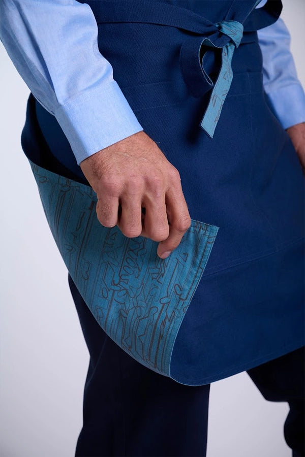Navy Waist Apron with Contrast Tie &  Logo Detail