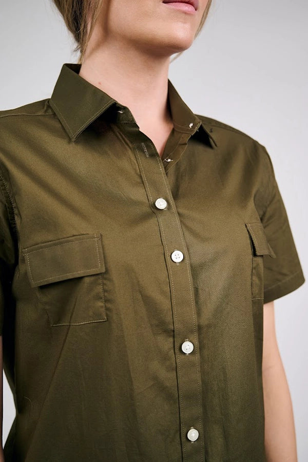 Olive Green Button-Up Utility Shirt
