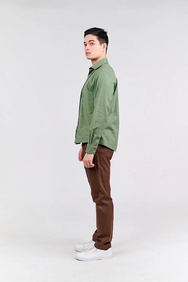 Green Pleated Front Button-Up Shirt