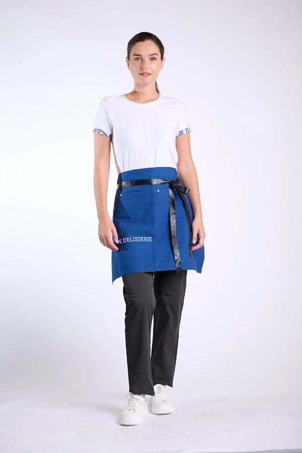 Royal Blue Waist Apron with Black Ties