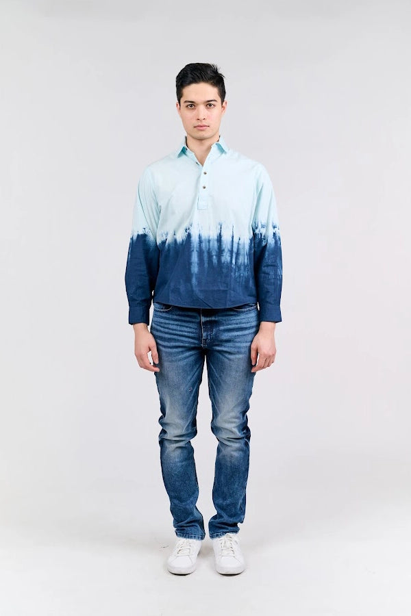 Men's Sky Blue Ombre Long-Sleeve Shirt