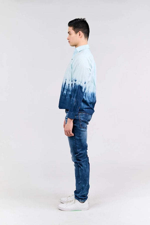 Men's Sky Blue Ombre Long-Sleeve Shirt
