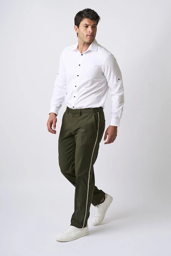 Men's Olive Green Trousers with Contrast Piping