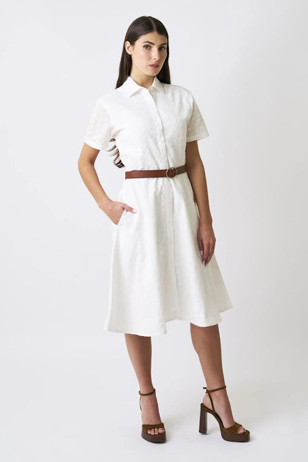 Women's White Eyelet Embroidery Shirt Dress