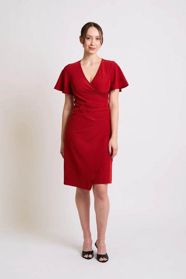 Classic Red Wrap Dress with Flutter Sleeves