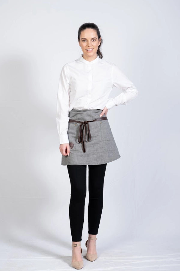Premium Half Waist Apron – Light Grey with  Leather Tie