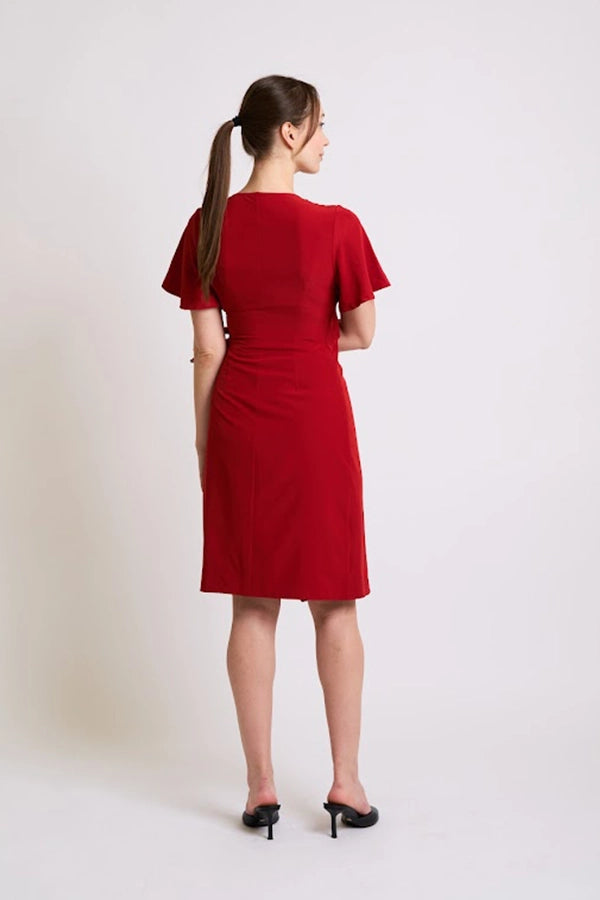 Classic Red Wrap Dress with Flutter Sleeves