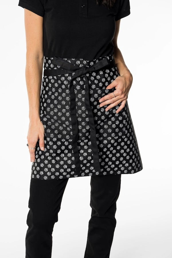 Chic Black Waist Apron with Subtle Geometric Print