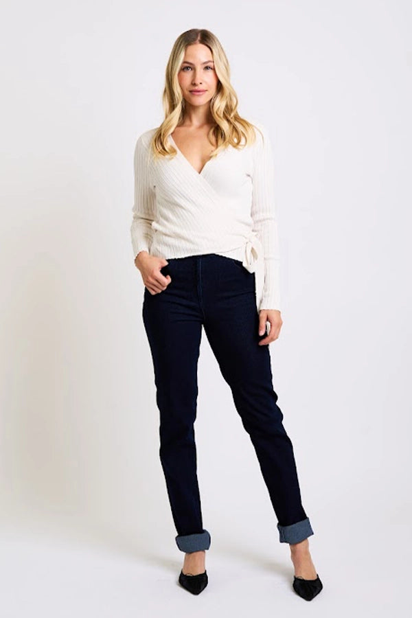 Elegant Ribbed Wrap Top in Ivory