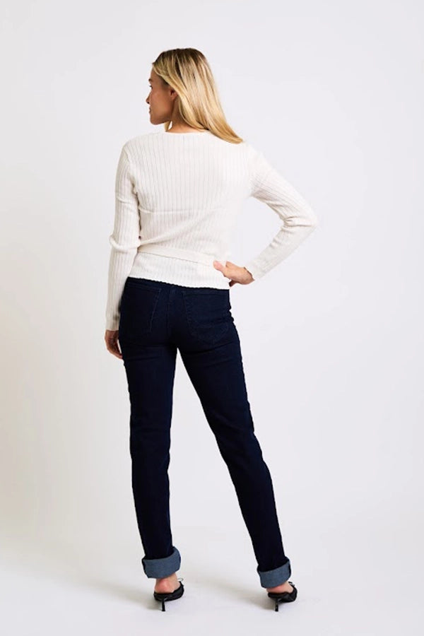 Elegant Ribbed Wrap Top in Ivory