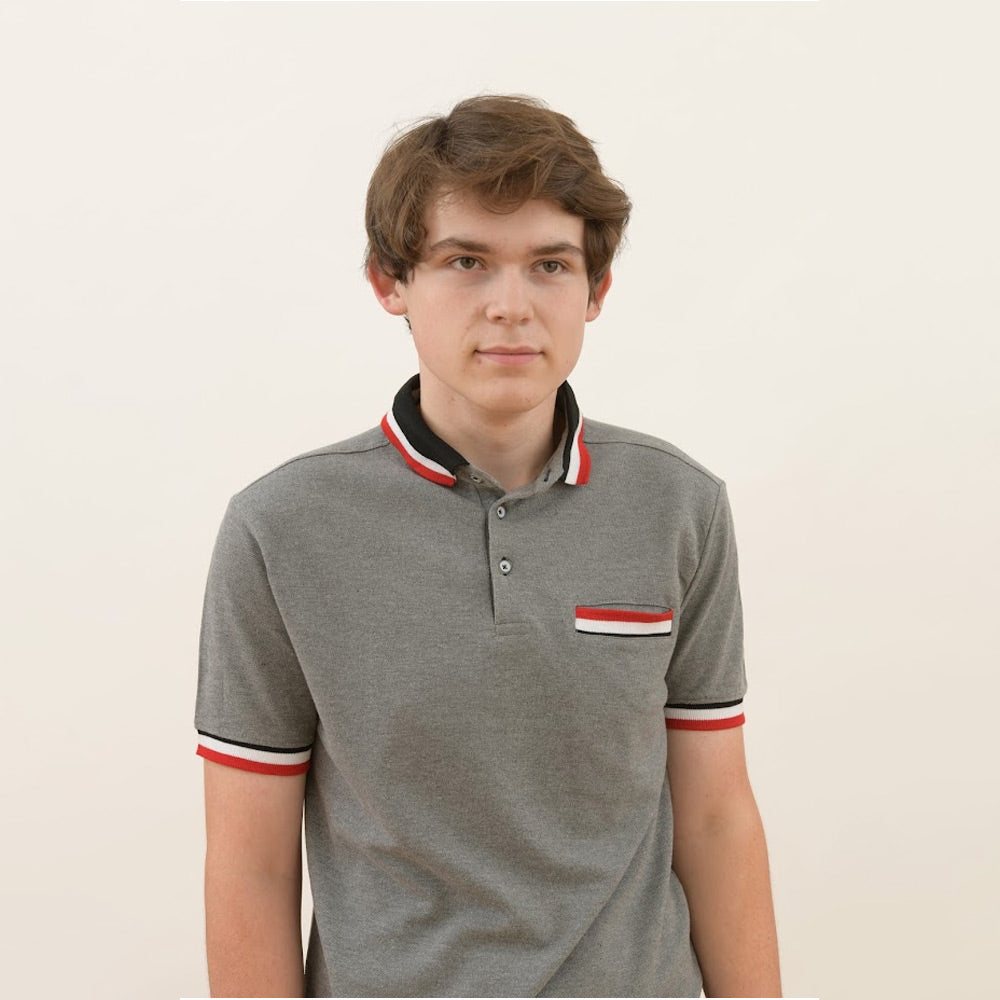 Men's Grey Polo T-Shirt  with Bold Trim Accents