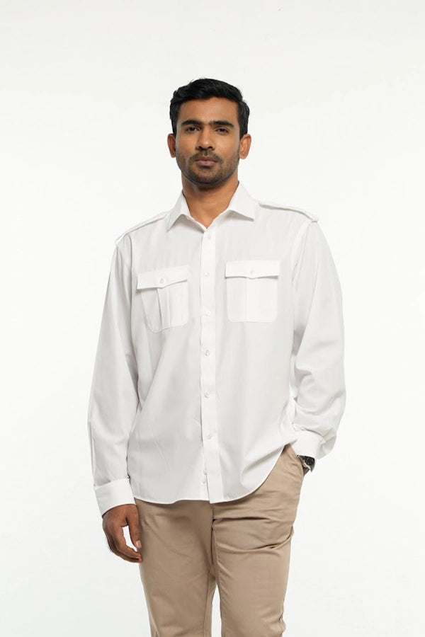 White Utility Button-Up Shirt