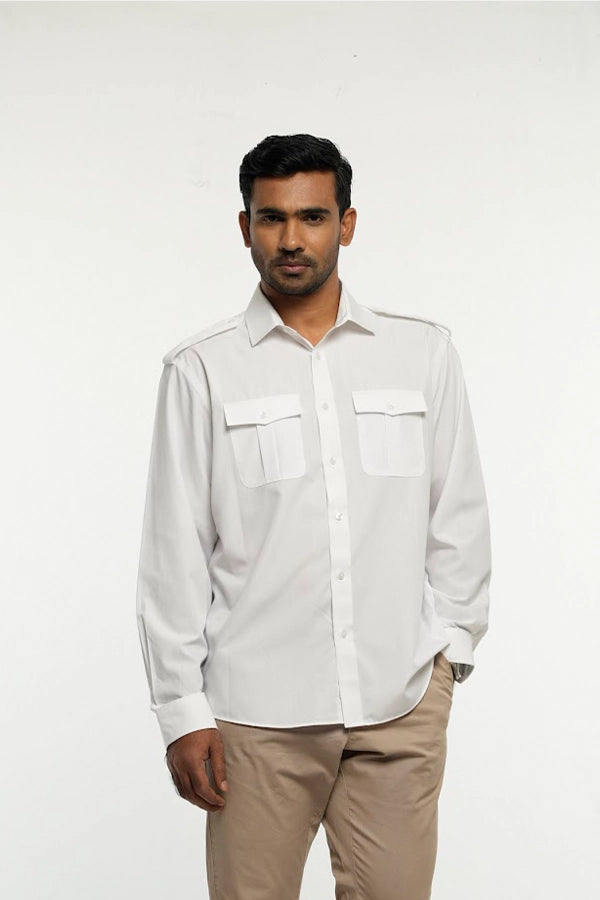 White Utility Button-Up Shirt