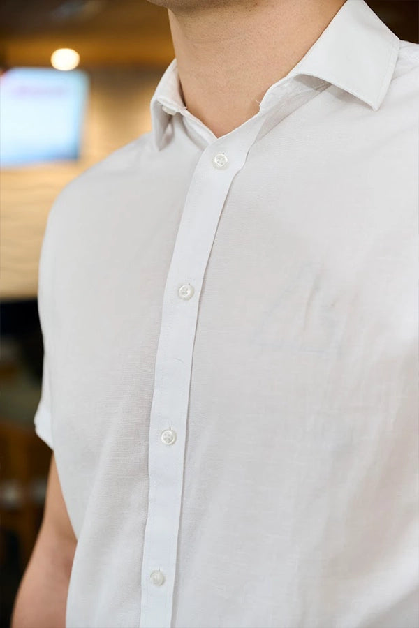 Short-Sleeve White Button-Up Shirt