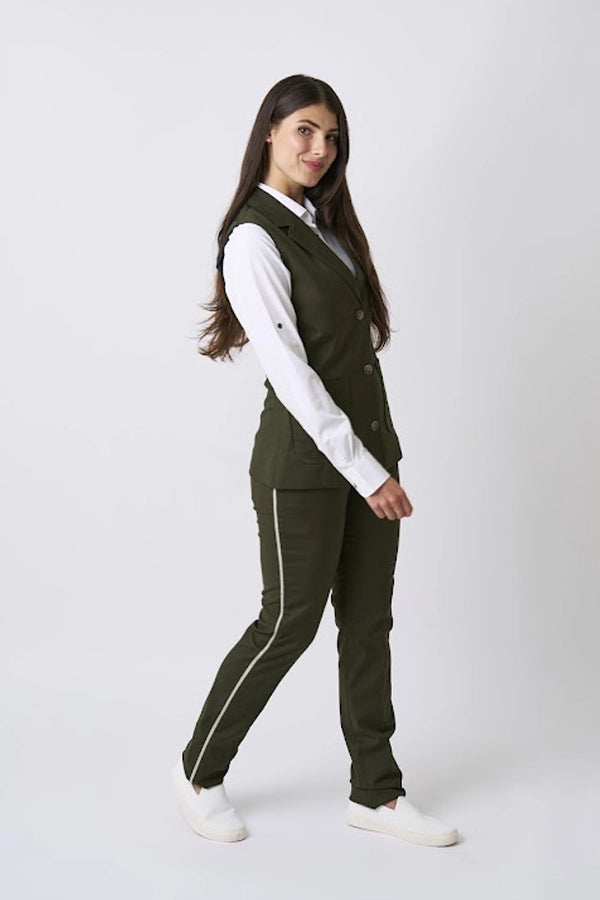 Women's Olive Tailored Pants with Contrast Piping
