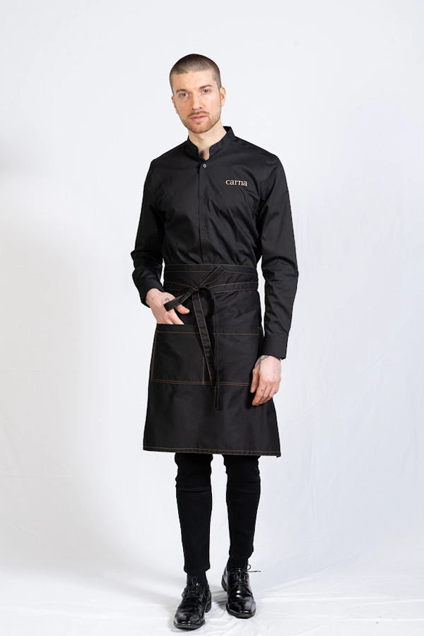 Professional Full Waist Apron – Black with  Contrast Stitching