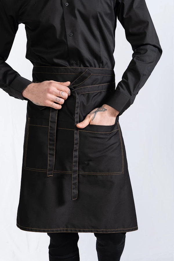 Professional Full Waist Apron – Black with  Contrast Stitching