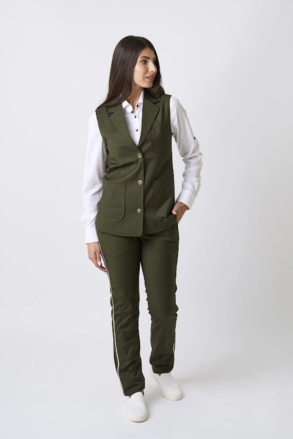Women's Olive Tailored Pants with Contrast Piping
