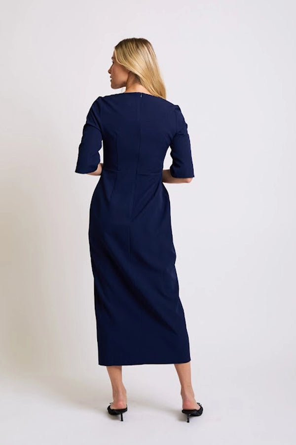 Elegant Navy Midi Dress with Side Slit