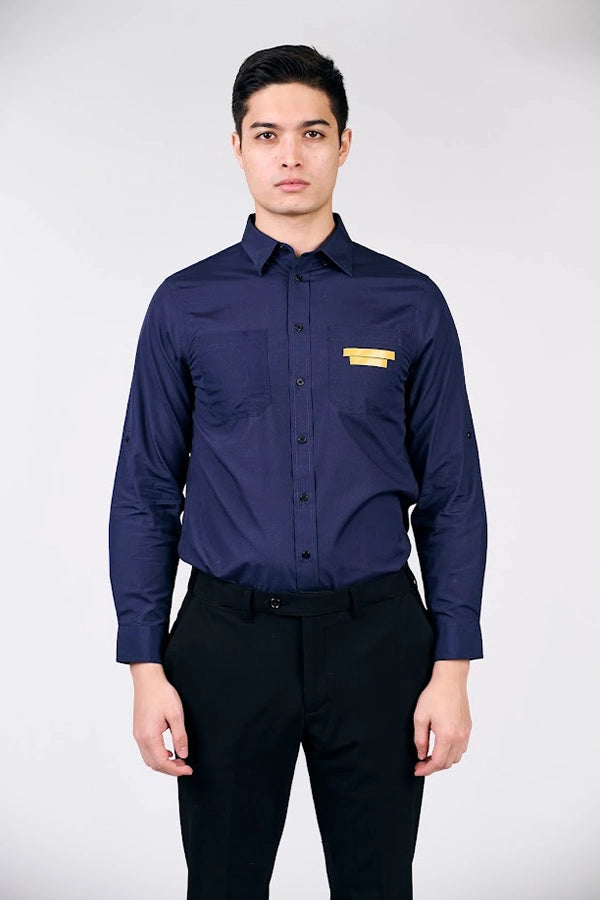 Navy Blue Shirt with Yellow Accents