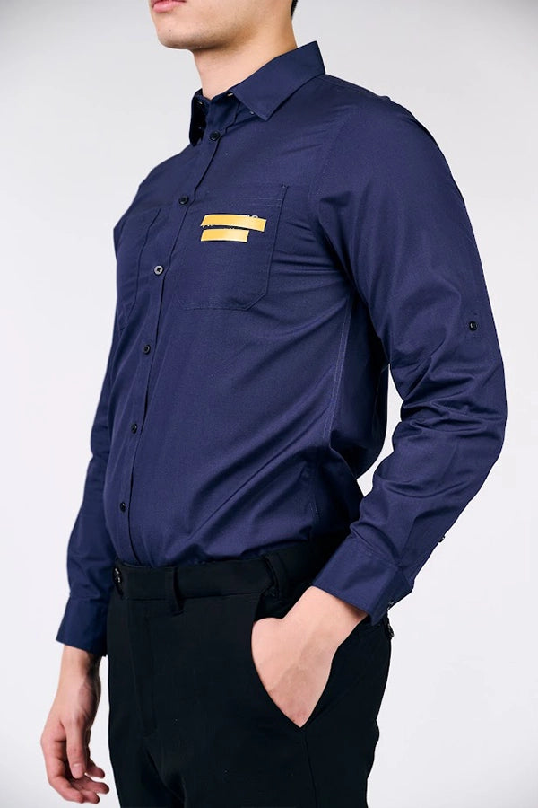 Navy Blue Shirt with Yellow Accents