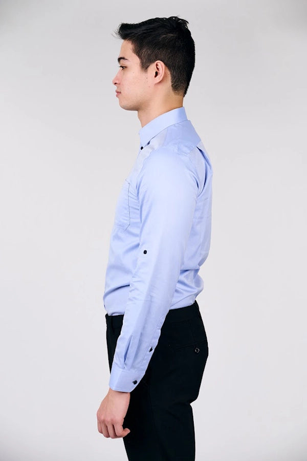 Classic Light Blue Long Sleeve Shirt with Dual Chest Pockets