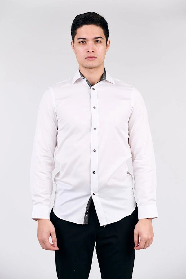 Classic White Long Sleeve Shirt with Contrasting Collar