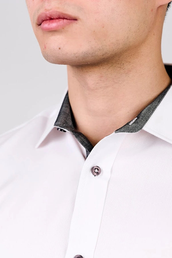 Classic White Long Sleeve Shirt with Contrasting Collar