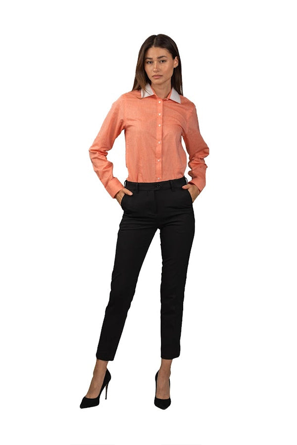 Elegant Coral Button-Up Shirt with  Contrast Collar