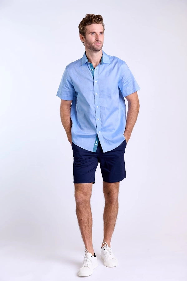 Men's Casual Blue Short-Sleeve Shirt