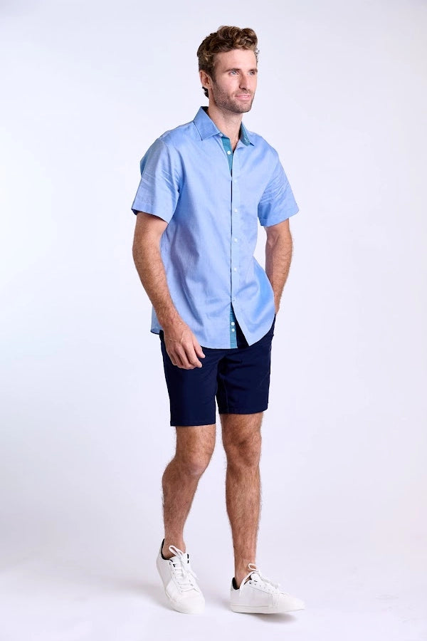 Men's Casual Blue Short-Sleeve Shirt