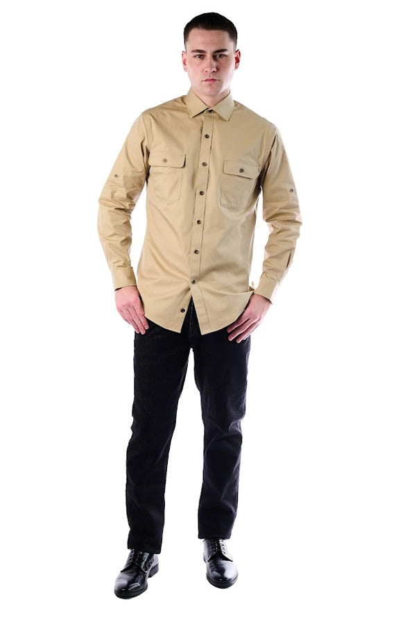Classic Beige Long-Sleeve Utility Shirt