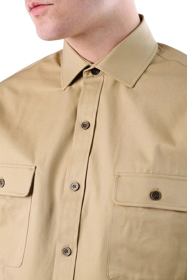 Classic Beige Long-Sleeve Utility Shirt