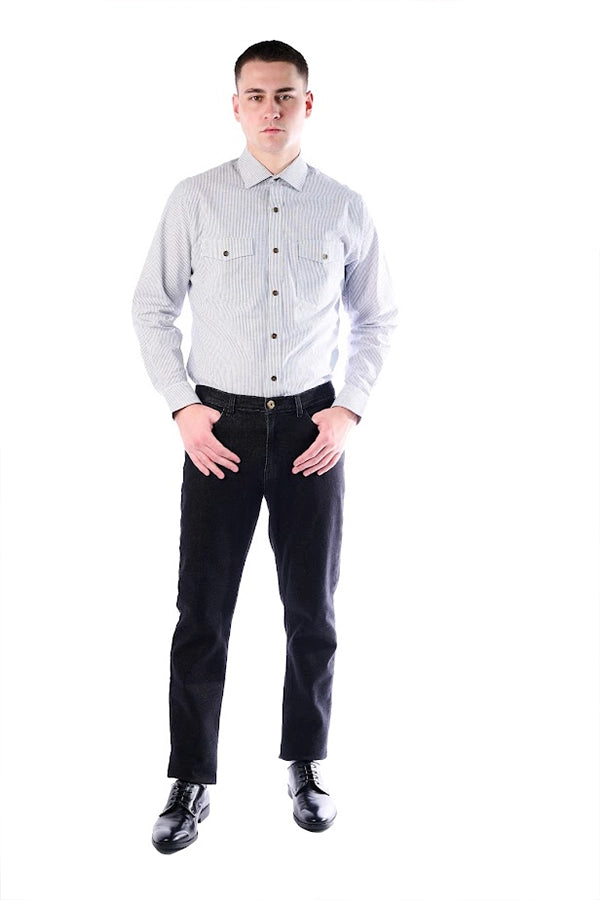 Striped Button-Up Shirt with Dual Pockets