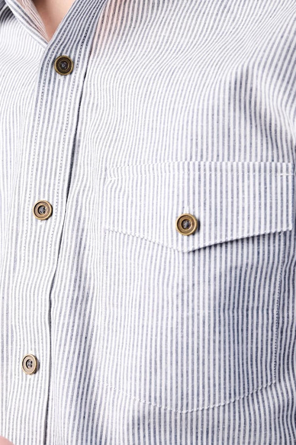 Striped Button-Up Shirt with Dual Pockets
