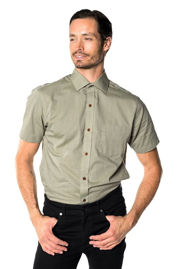 Olive Green Short-Sleeve Button-Up Shirt