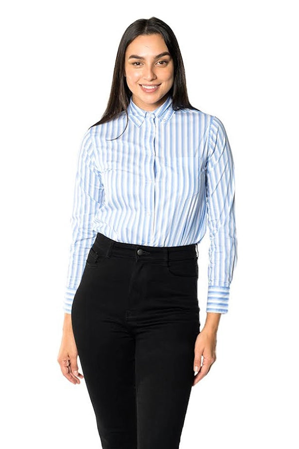 Women's Light Blue Striped Button-Up Shirt