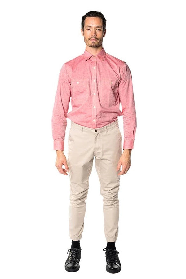 Slim-Fit Red Chambray Shirt