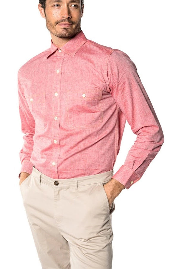 Slim-Fit Red Chambray Shirt