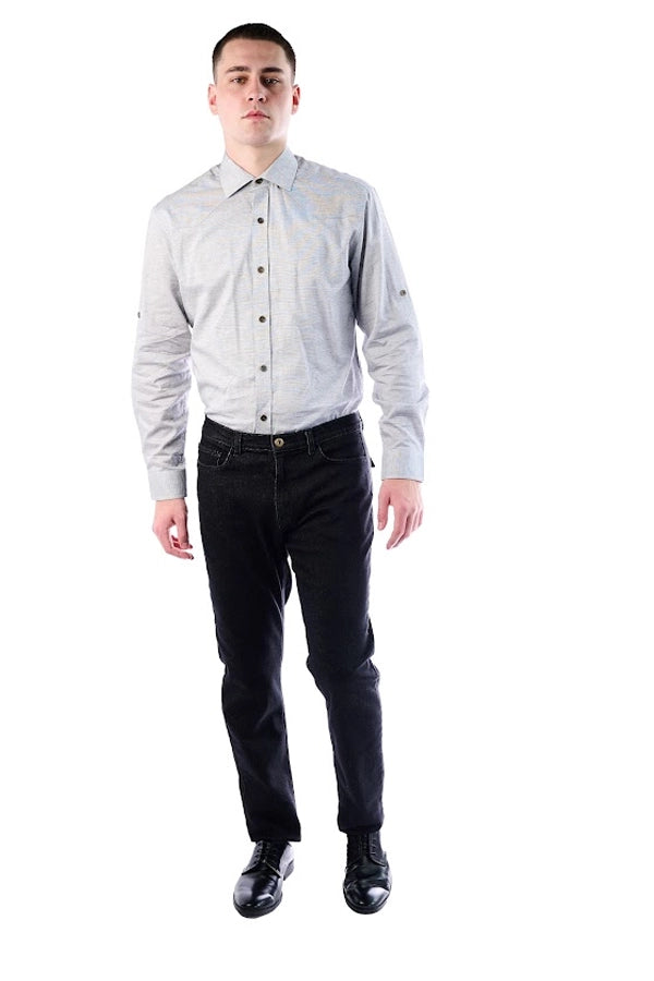 Men's Classic Grey Button-Up Shirt - Sophisticated Casual Look