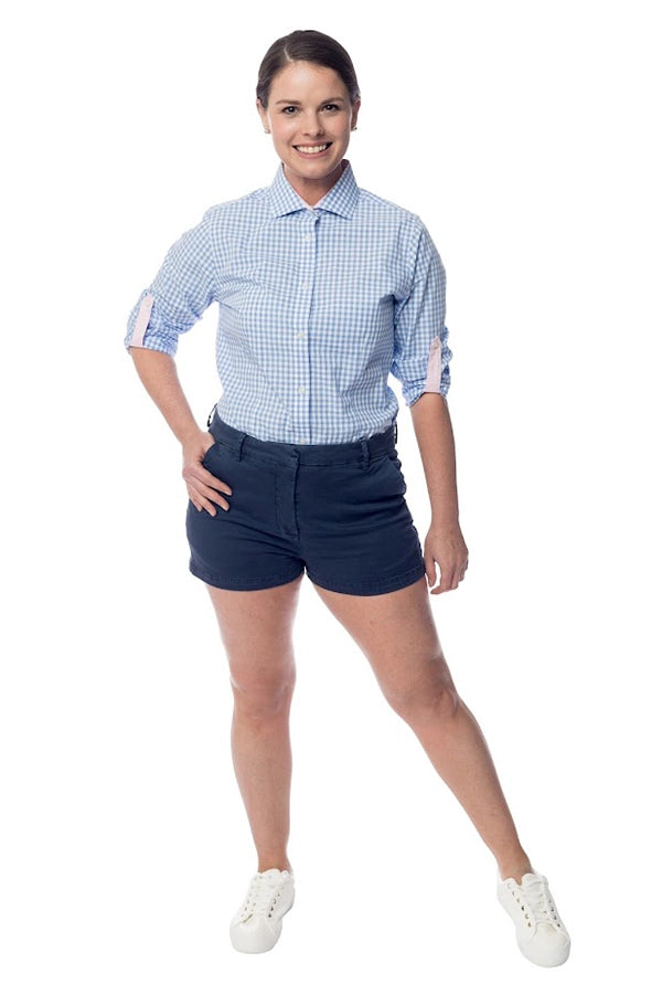 Blue Gingham Roll-Up Sleeve Shirt