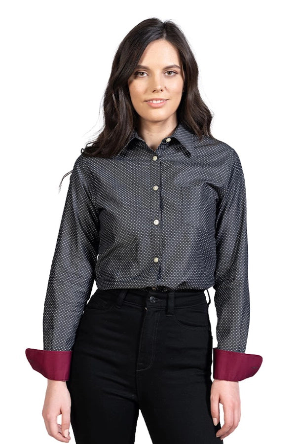 Women's Black Polka Dot Shirt with Contrasting Cuffs