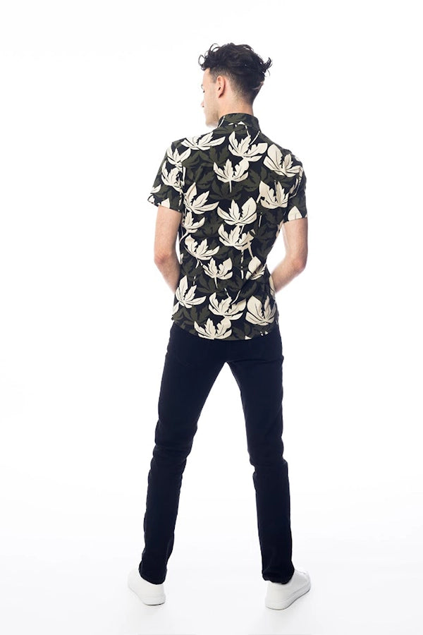 Men's Tropical Leaf Print Short-Sleeve Shirt