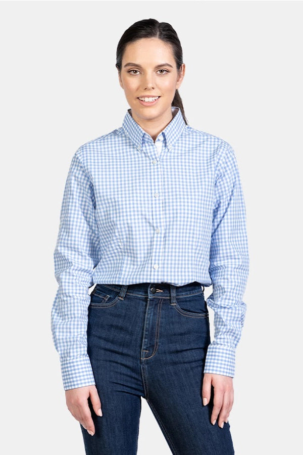 Women's Classic Blue Gingham Button-Up Shirt