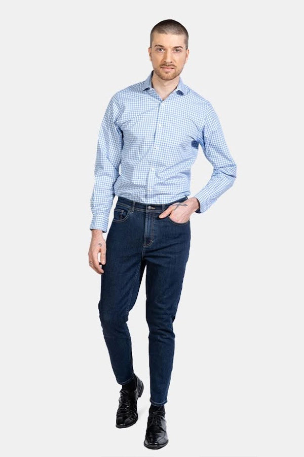 Men's Slim-Fit Blue Gingham Shirt