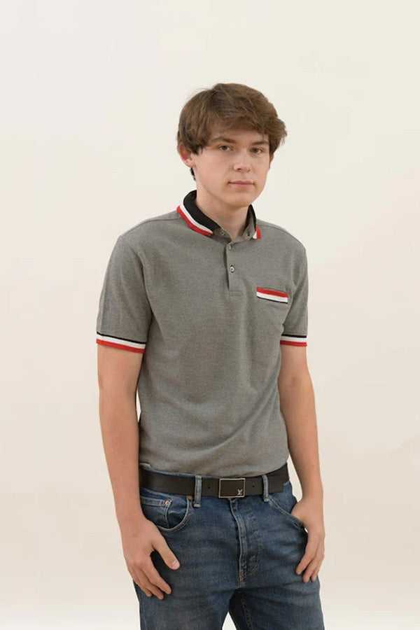 Men's Grey Polo T-Shirt  with Bold Trim Accents